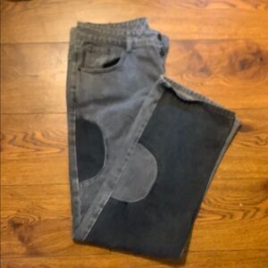 ROMWE Straight Gray and Black Jeans with Unique Patchwork